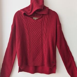 Harlow Red Cable-Knit Hooded Sweater
